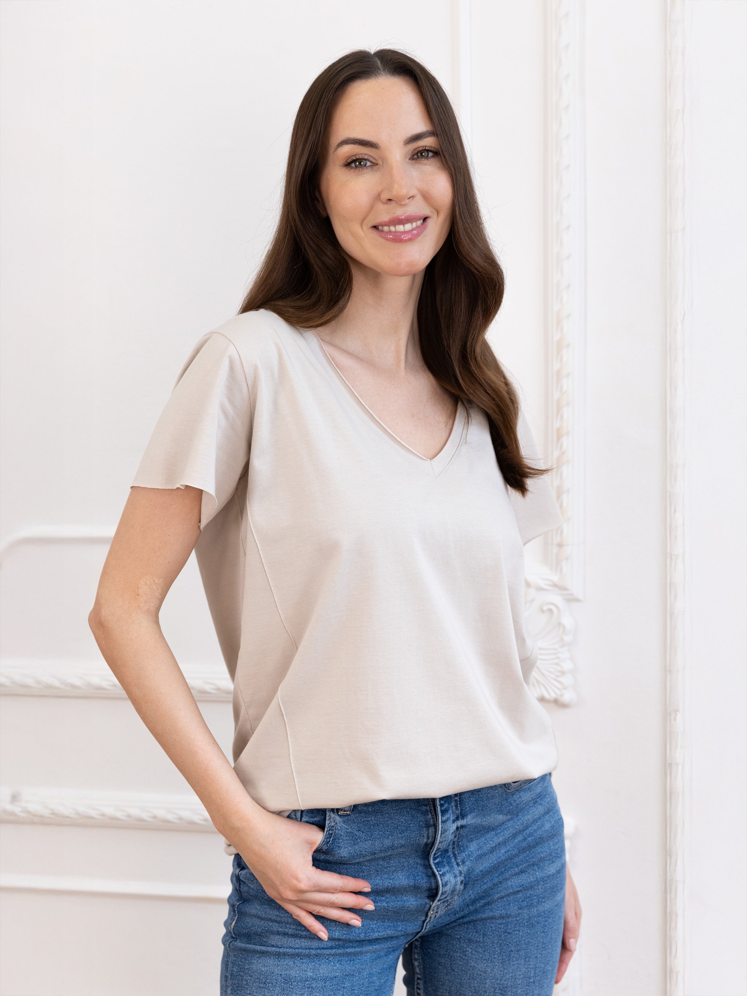 T-shirt Ola krótki rękaw serek