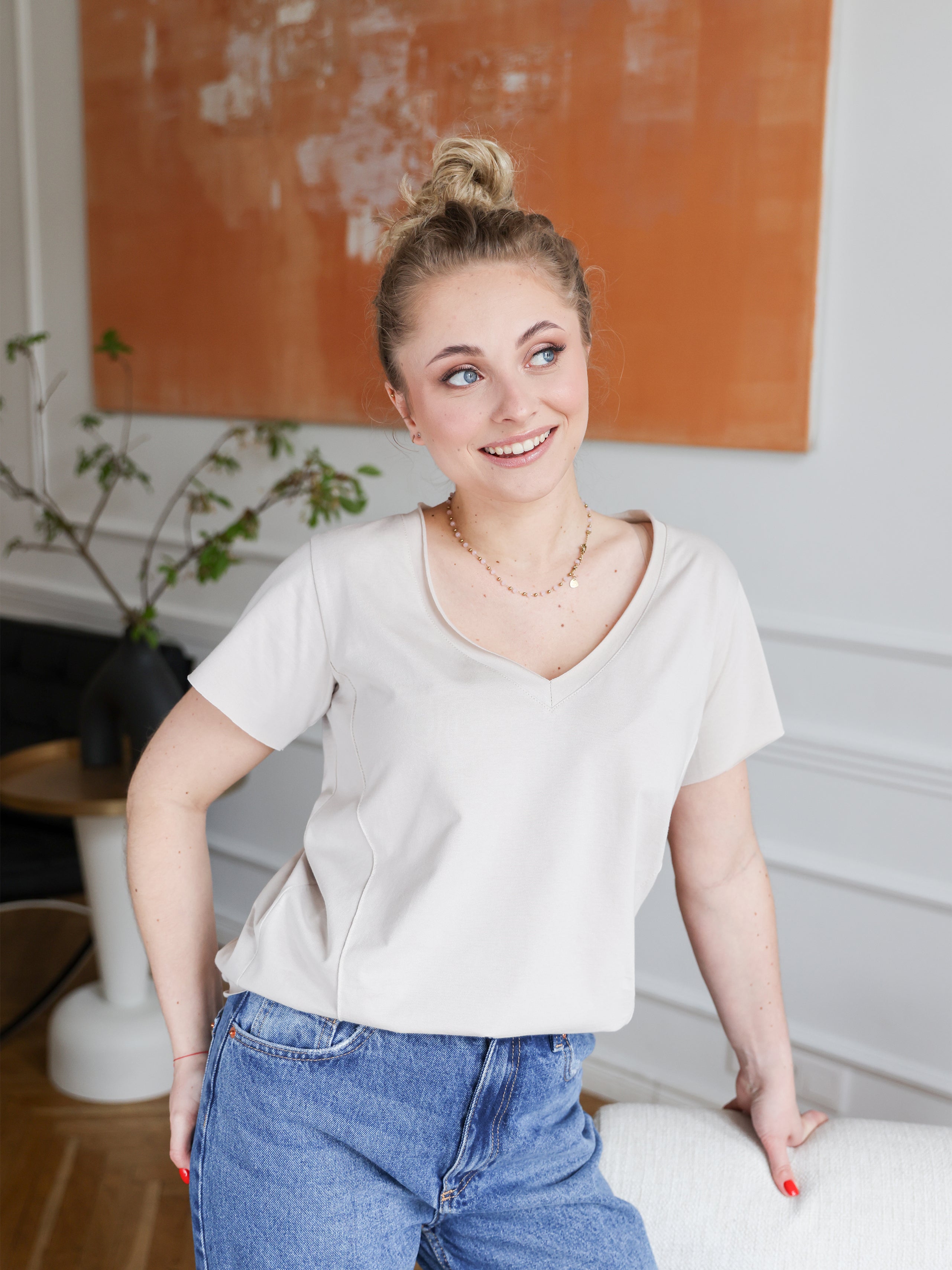 T-shirt Ola krótki rękaw serek